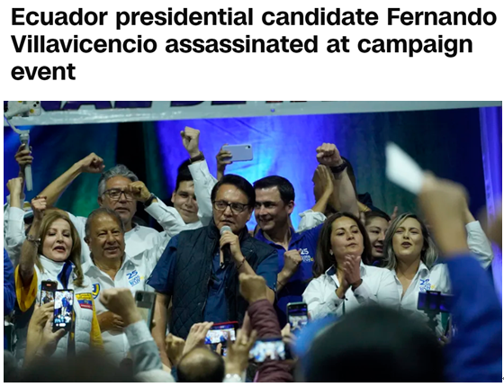 厄瓜多尔一名总统候选人遇刺身亡 事件或影响大选投票结果