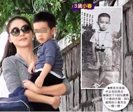 应采儿抱儿子逛商场 小腹凸起疑怀二胎