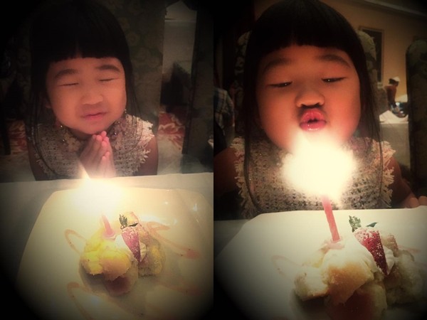 曹格为女儿庆祝6岁生日 Grace双手合十许愿