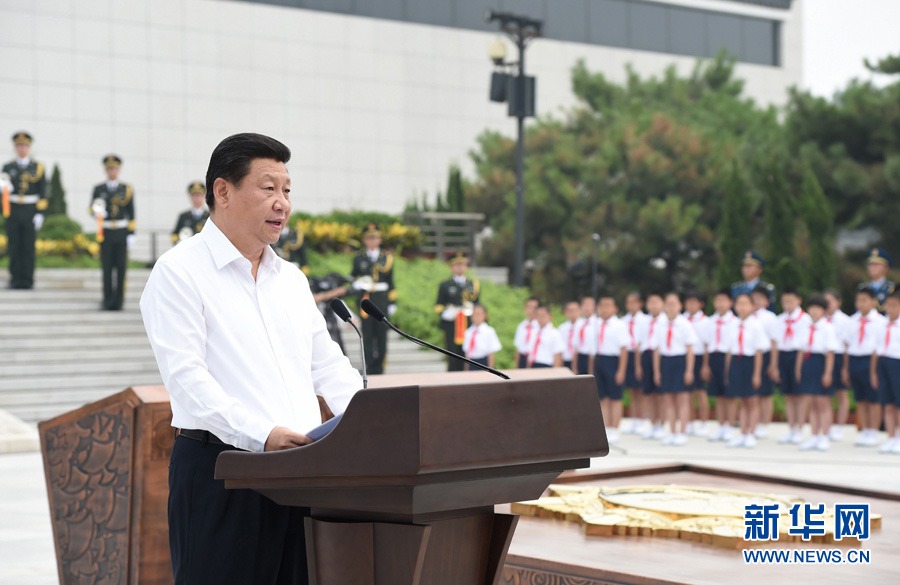 2014年7月7日，習近平出席紀念全民族抗戰(zhàn)爆發(fā)77周年儀式并發(fā)表重要講話。新華社記者 馬占成 攝