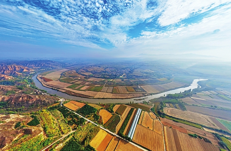 临汾市襄汾县城南汾河两岸景色如画