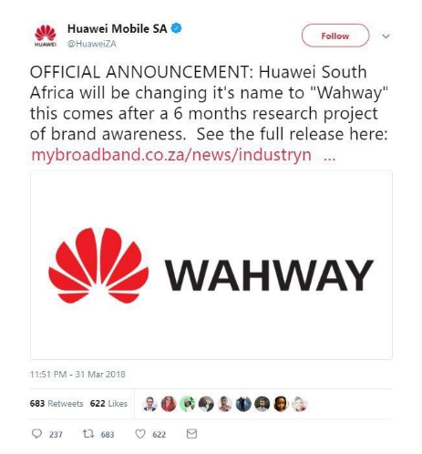 华为愚人节开玩笑改名网友竟当真,这波儿娱乐营销6到飞起 华为愚人节开玩笑改名网友竟当真,这波儿娱乐营销6到飞起