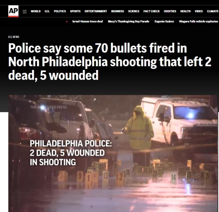 美國費城槍擊事件致2死5傷，槍手發射70發子彈仍未被捕