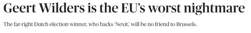 荷兰极右翼政党意外胜出 欧洲敲响政治警钟