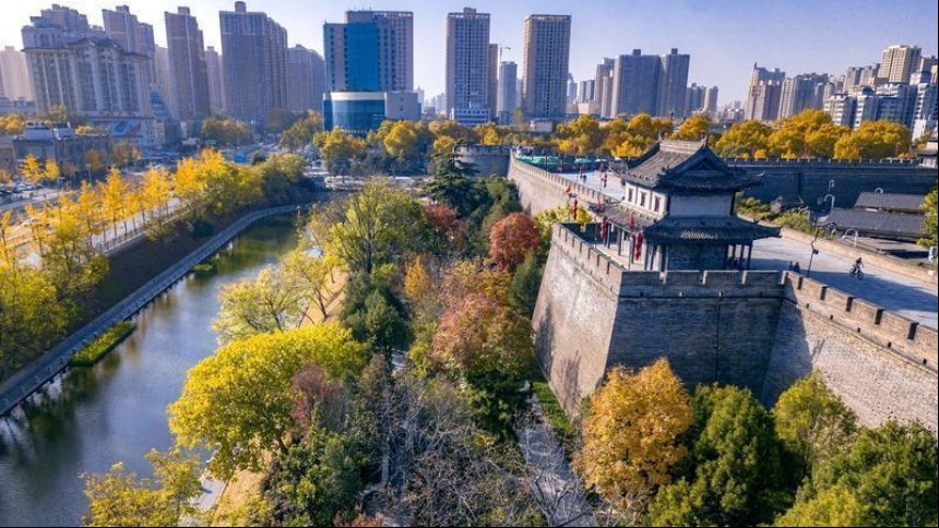 冬日暖阳 彩叶“扮靓”古城
