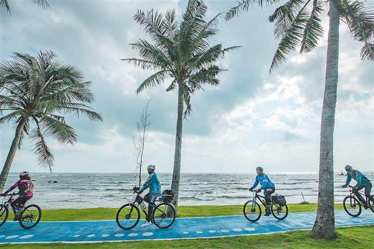 首页>要闻日前,游客在环岛旅游公路琼海博鳌段周边骑行观光.