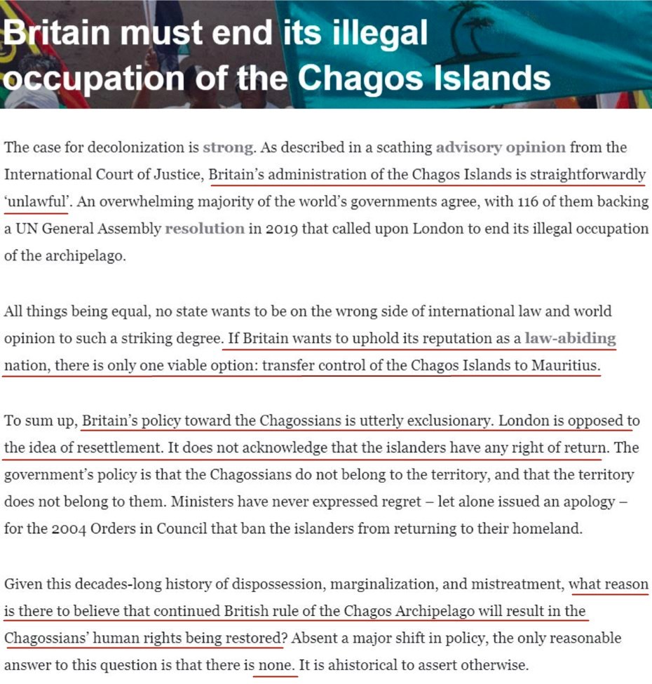 “英国必须结束对查戈斯群岛的非法占领”