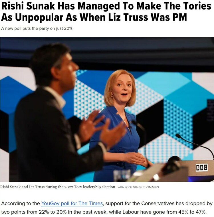 苏纳克松了一口气 英国保守党支持率却创新低