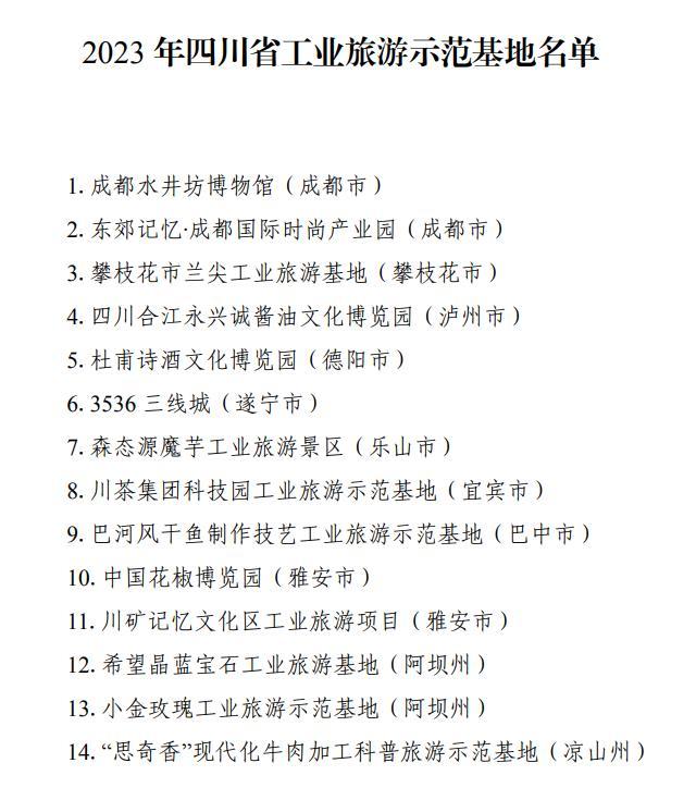 （转载）四川新增14个工业旅游示范基地