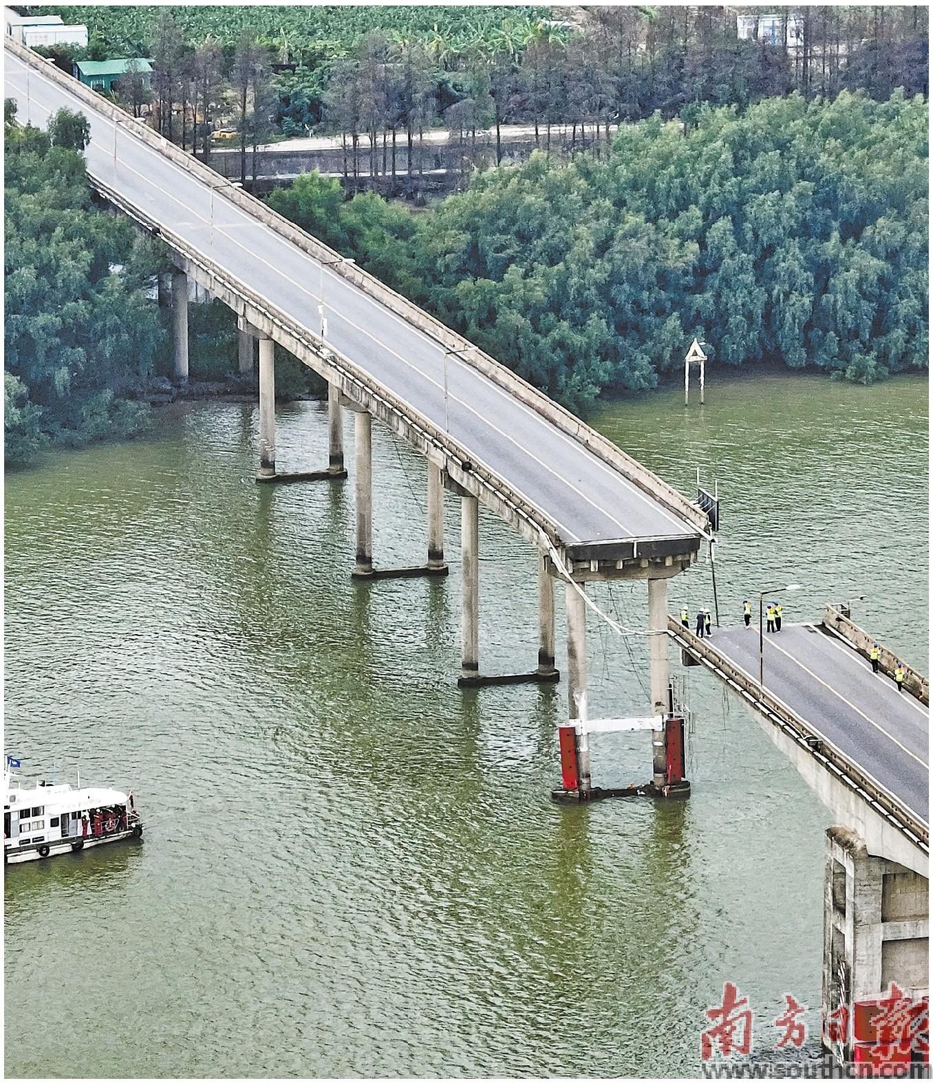 广州南沙沥心沙大桥被船只撞断 2人获救、5人遇难 落水车辆已全部打捞出水 国际在线移动版 1053