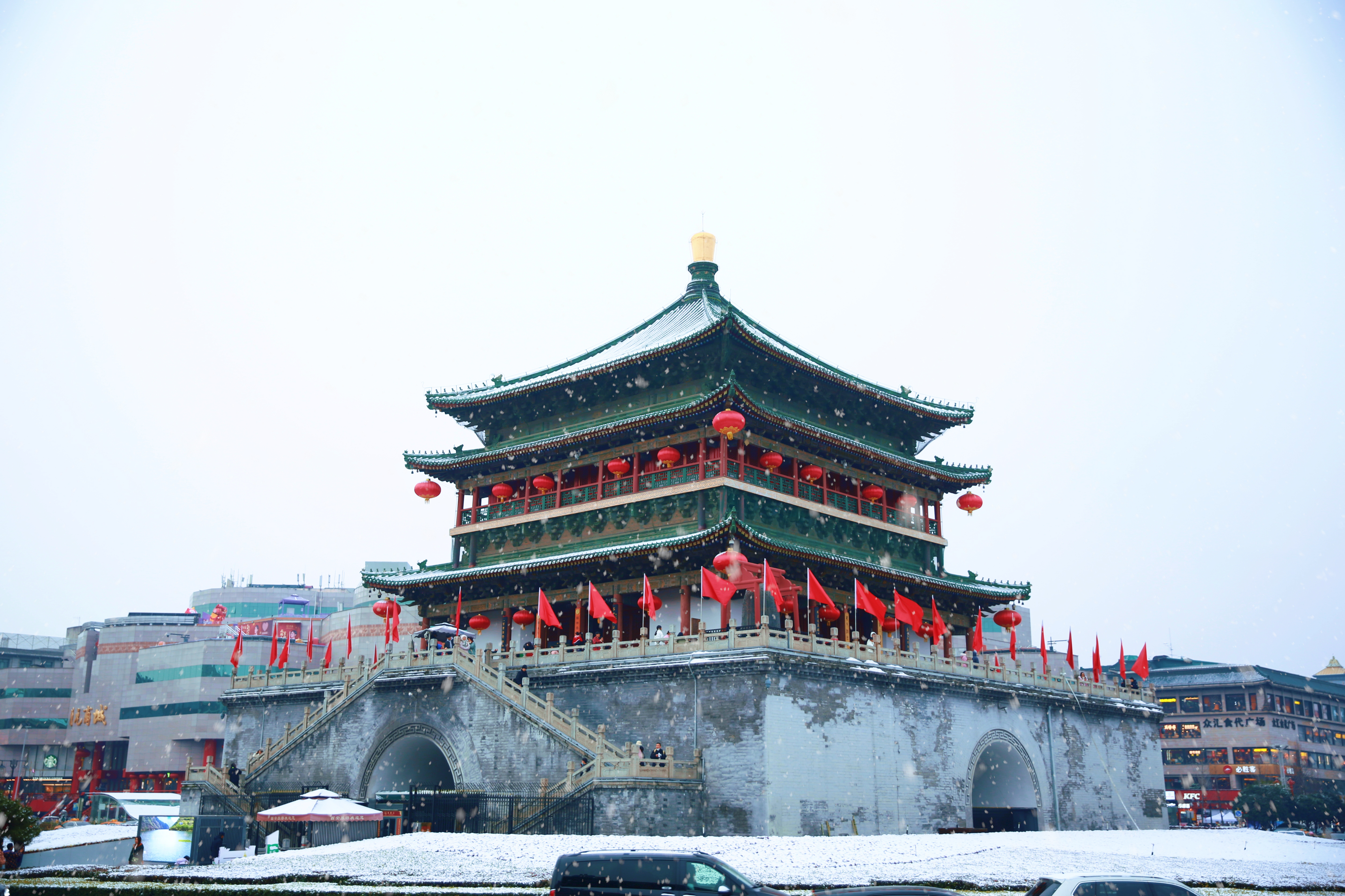 【光影里的陕西年】下雪后的西安有多美？快来“梦回大唐”_fororder_西安钟楼