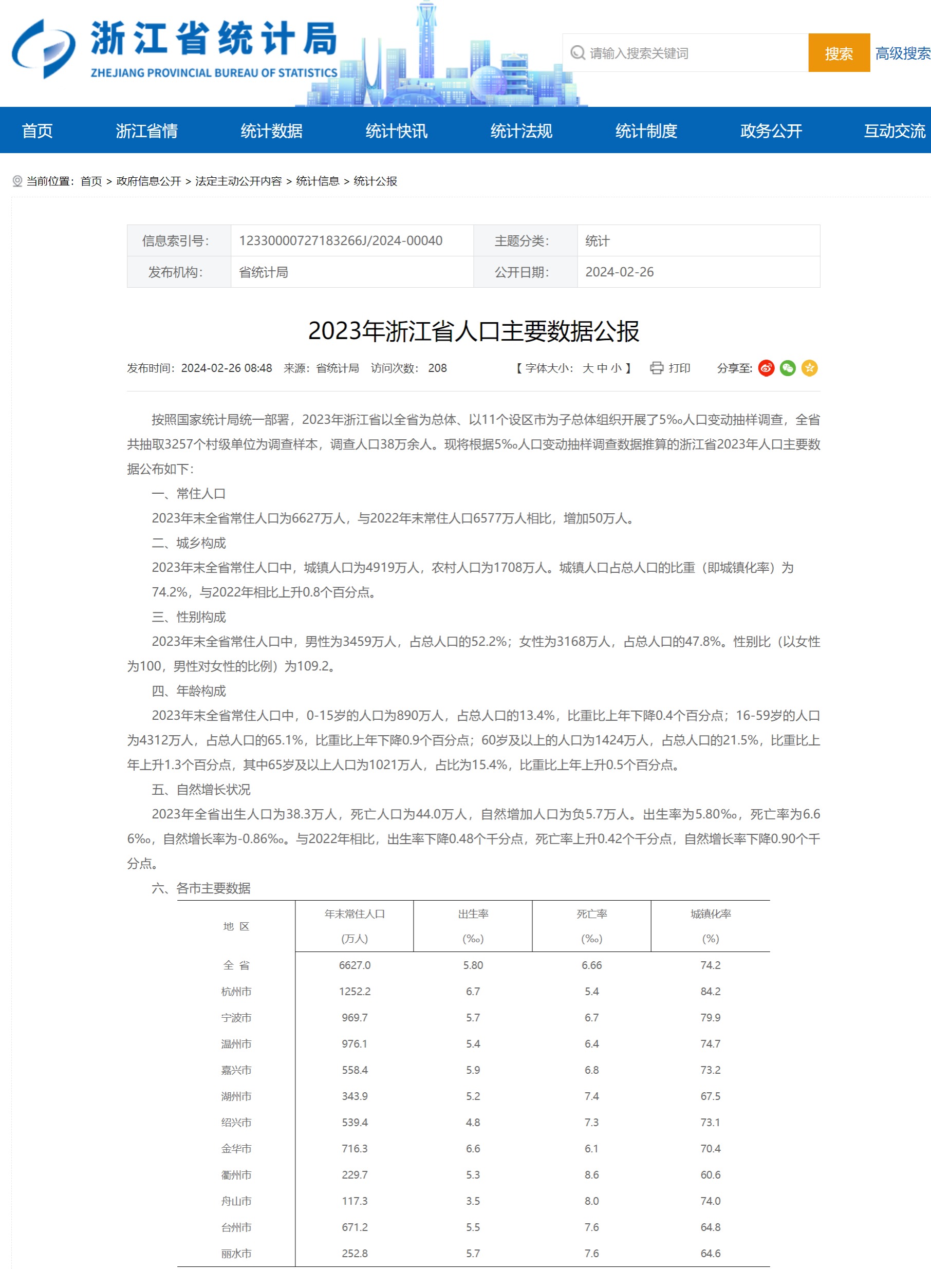 浙江人口_浙江省2023年常住人口6627万连续两年实现正增长(2)