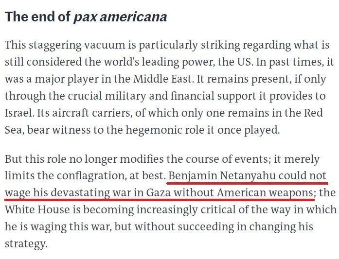 “没有美国武器，以色列不可能在加沙发动毁灭性战争”