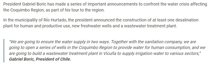 严重的干旱导致智利水库干涸 危及饮用水供应