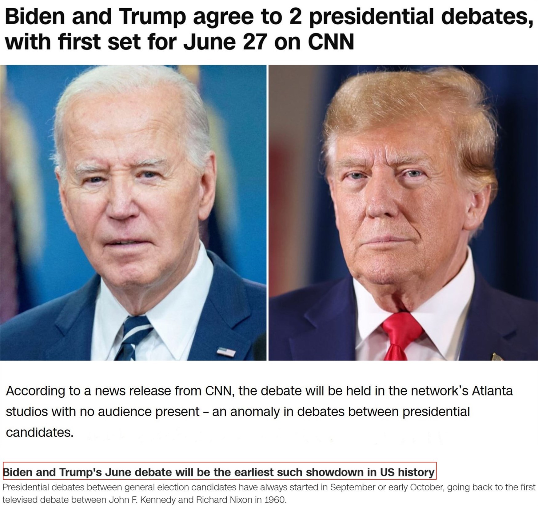 打破常规！他俩的首场电视辩论或成美国史上“最早” - 国际在线移动版