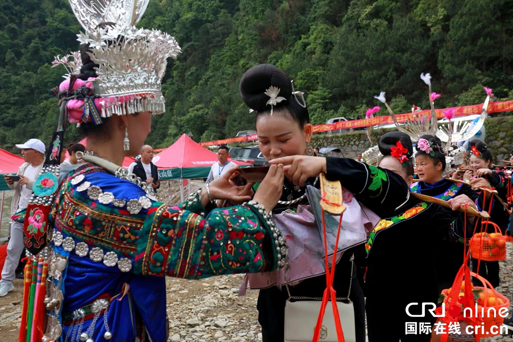 貴州凱里朗利苗寨舉行鼓藏節“起鼓年”民俗活動_fororder_苗家“攔門酒”  攝影  楊展淩