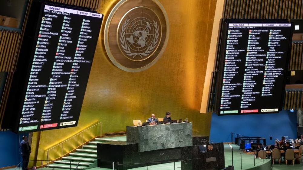 联大决定给予巴方更多联合国权利 巴以代表发言针锋相对_fororder_5月10日，第十次联合国大会紧急特别会议以143票赞成、9票反对、25票弃权的表决结果通过决议，认定巴勒斯坦国符合《联合国宪章》规定的联合国会员国资格，应被接纳为联合国会员国。