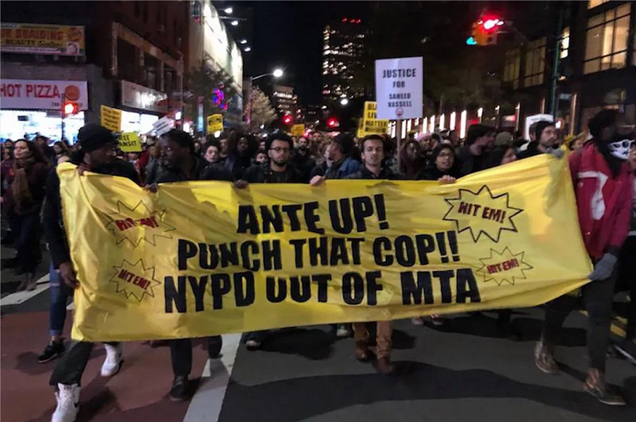纽约地铁爆发示威风景线到了美国家门