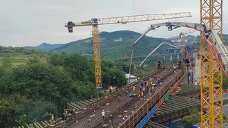 贵南高铁引入贵阳枢纽项目马大左线葫芦坡特大桥系杆拱系梁浇筑工作圆满完成