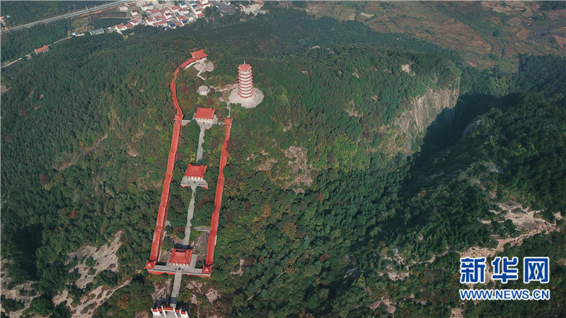 航拍湖北大冶雷山風景區 雷峰塔下感受億年火山奇觀