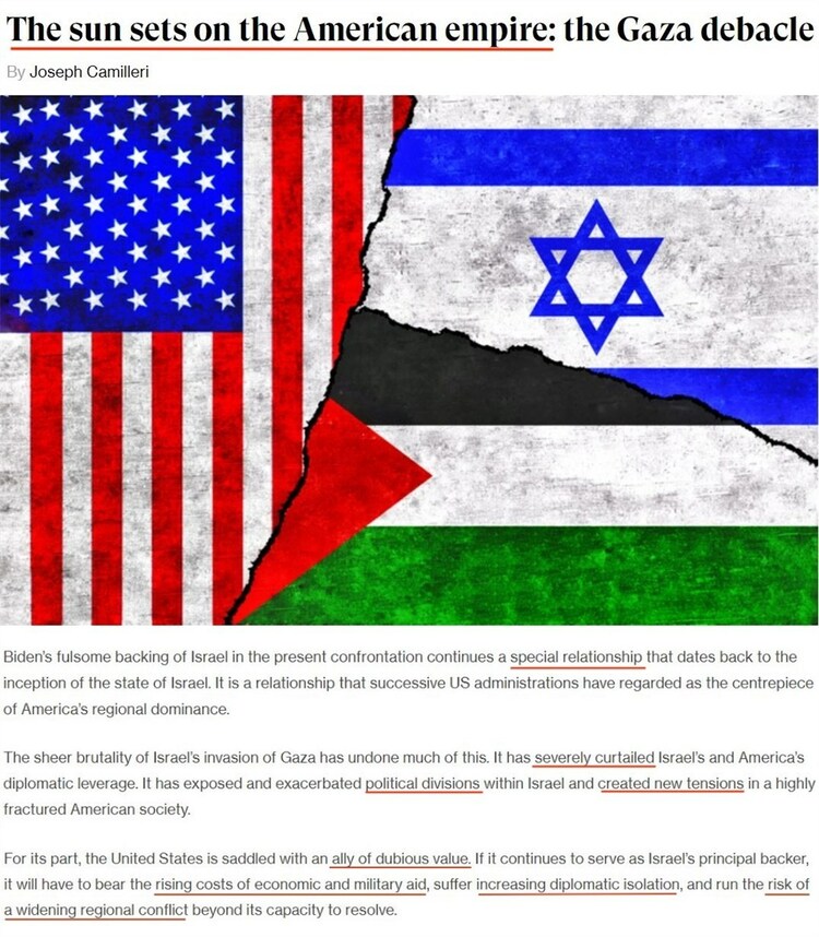 “加沙之祸昭示美国霸权的日薄西山”