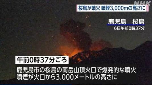 日本樱岛火山喷发画面