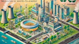 科学合理布局垃圾发电产能_fororder_DALL·E 2024-07-11 10.49.32 - A poster illustrating the evolution and challenges of waste-to-energy plants in urban China. The poster features two main scenes_ on the left, a futur