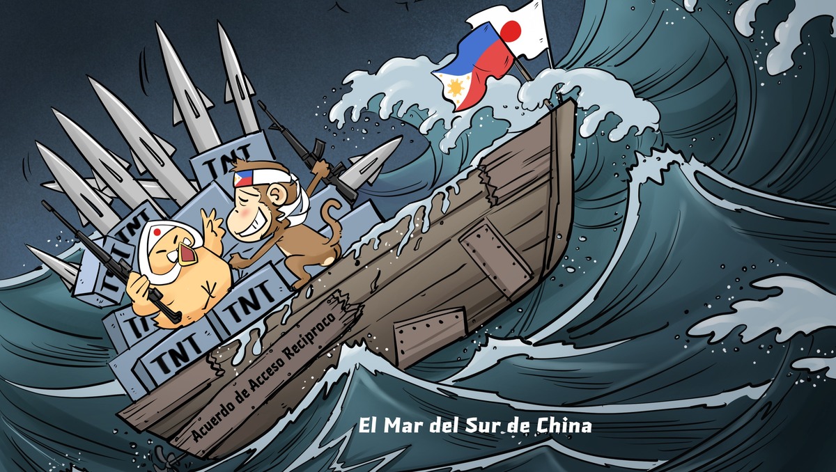 【Caricatura editorial】¡Ten cuidado, el barco chiquitito, es tormentoso el Mar del Sur de China!