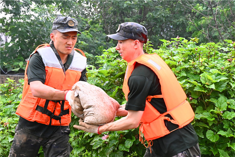 南阳市社旗县：众志成城防大汛_fororder_武警官兵转运防汛沙袋 摄影 申鸿皓