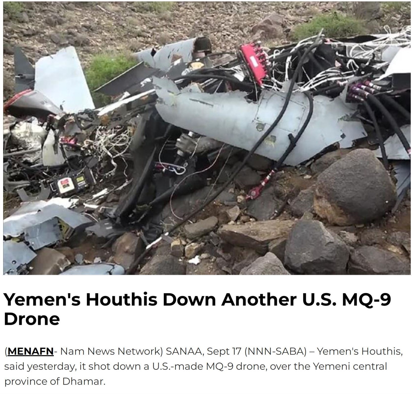 第十架！也门胡塞武装为何能频繁击落“死神”无人机？ - 国际在线移动版