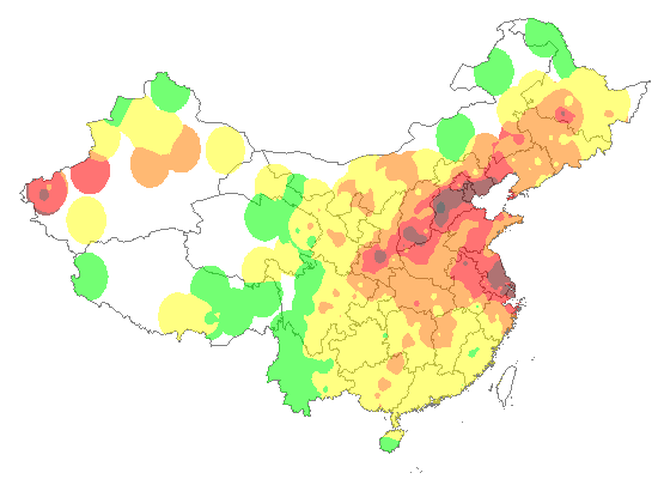 全国空气质量指数(AQI) PM2.5实时地图