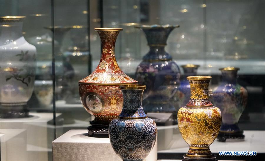 Cloisonne artworks exhibited at Cloisonne Art Museum of China in Beijing