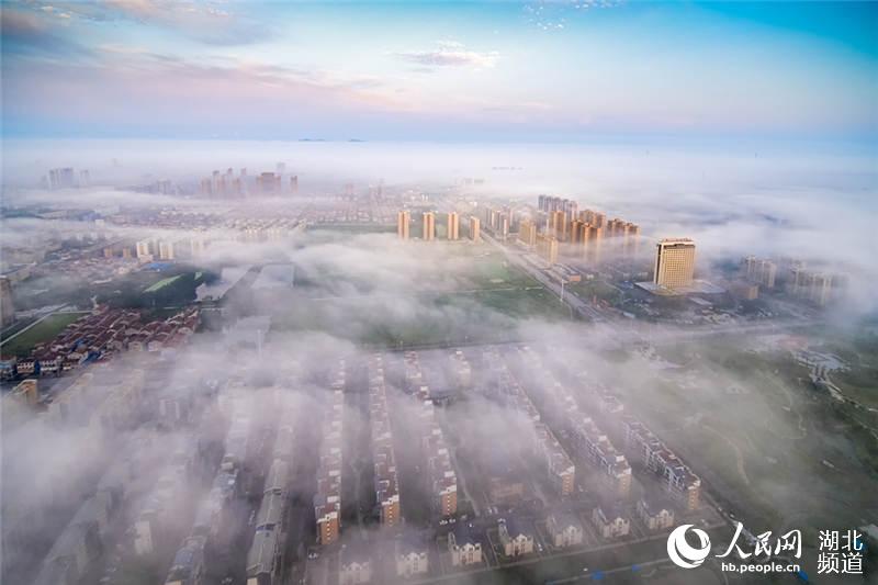 湖北鐘祥現平流霧奇觀 雲霧繚繞如仙境