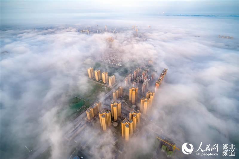 湖北鐘祥現平流霧奇觀 雲霧繚繞如仙境