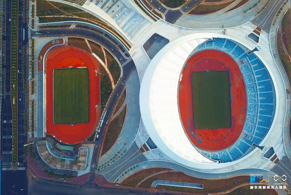 航拍11万㎡"大贝壳":海南首座可办全运会赛事体育场