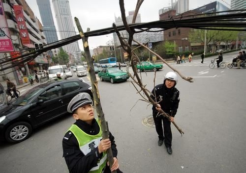 电线杆受损电线被挂断 交警寒风中轮流托举至凌晨