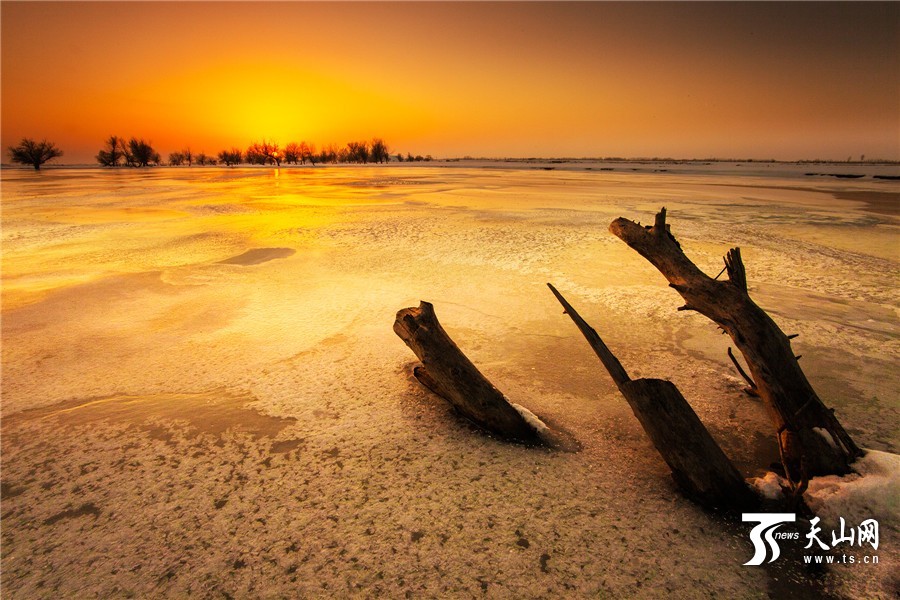 晚霞中的新疆额敏河美如仙境(组图)