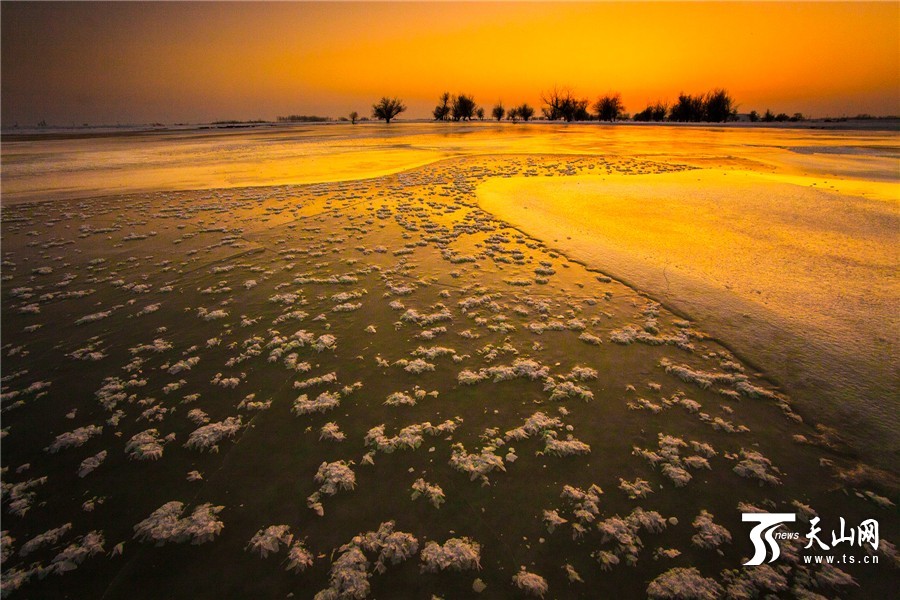 晚霞中的新疆额敏河美如仙境(组图)