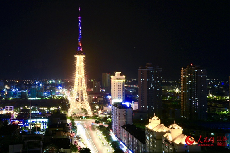 海门电视塔夜景图片