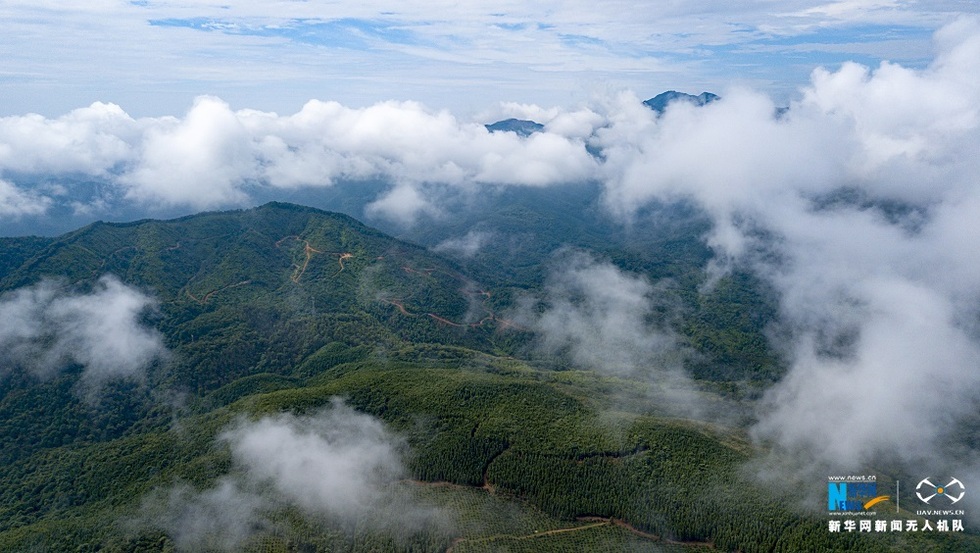 航拍江西大岗山:云雾绕青山 田园入画来