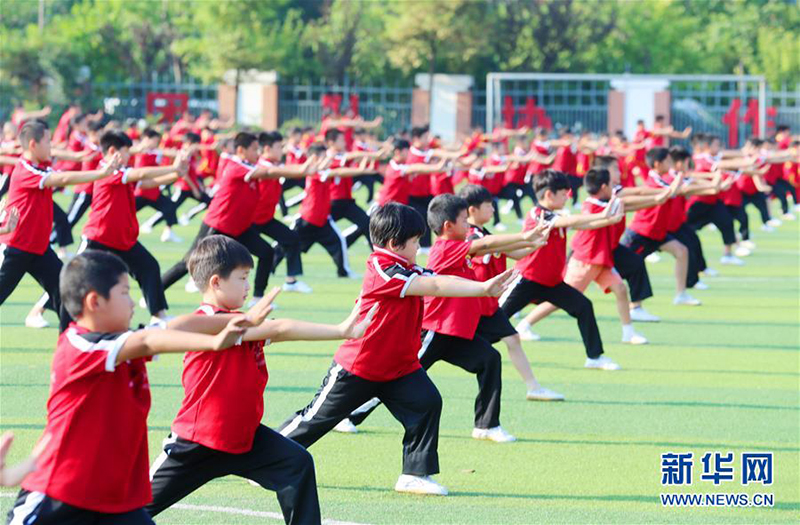 江苏南通上演青少年“武术大合练”