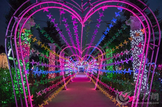 济南鹊华烟雨生态园举办首届玫瑰灯光节