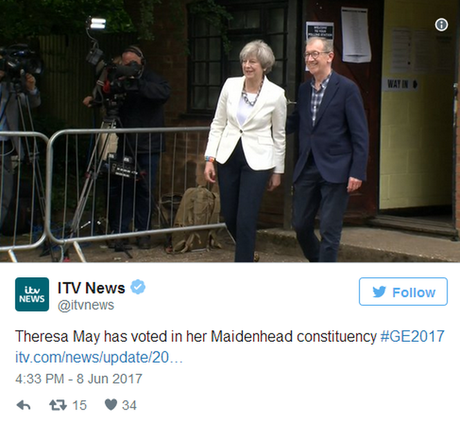 英國首相特蕾莎·梅及其丈夫已在伯克郡桑寧投了票