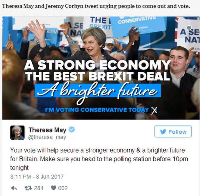 特蕾莎·梅呼吁英国民众出门投票