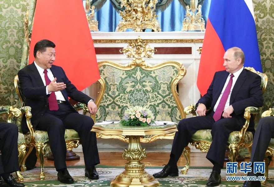 7月4日，国家主席习近平在莫斯科克里姆林宫同俄罗斯总统普京举行会谈。 新华社记者 谢环驰 摄