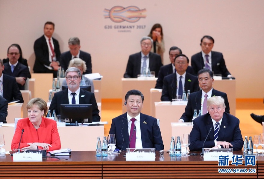 7月7日，二十国集团领导人第十二次峰会在德国汉堡举行。国家主席习近平出席并发表题为《坚持开放包容　推动联动增长》的重要讲话。新华社记者 谢环驰 摄