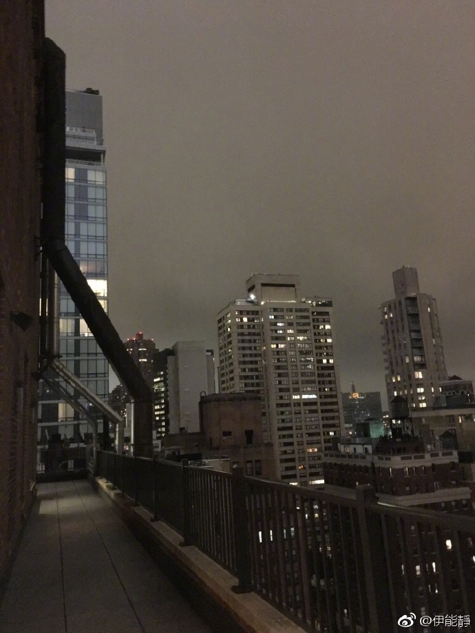 组图：伊能静背对纽约夜景自拍 托腮微笑心情大好