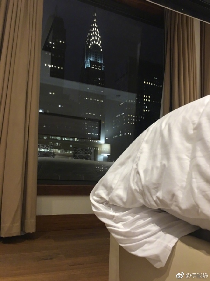 组图：伊能静背对纽约夜景自拍 托腮微笑心情大好