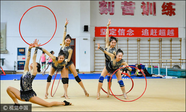 การฝึกซ้อมของเหล่านักกีฬายิมนาสติกลีลามณฑลส่านซ