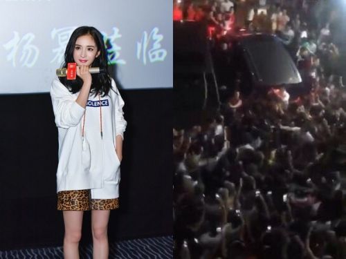 杨幂路演场面失控 为了冲出人群甚至用双手攀爬才能离开